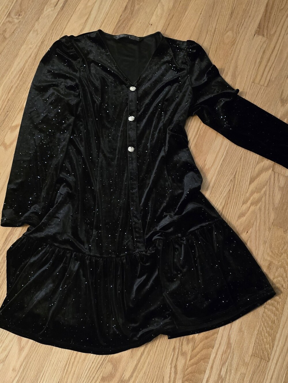 Women's Black Velvet Sparkle Button-Front Dress